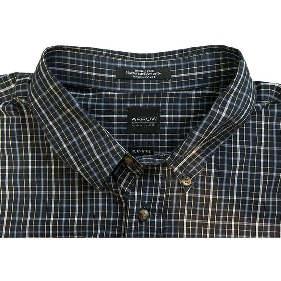 Arrow Blue Check Button-Down Shirt Mens Size XL 17-17 1/2 - Picture 2 of 6